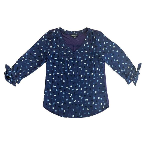 NWOT Fortune + Ivy Stitch Fix | Navy Polka Dot V-neck 3/4 Sleeve Top Blouse | XS - Picture 4 of 9